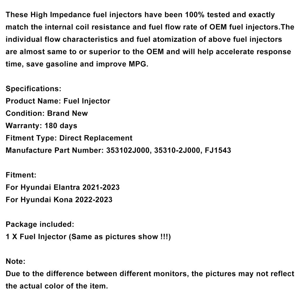 1 Stück Kraftstoffeinspritzventil 353102J000 Passend für Elantra 2021-2023 Passend für Kona 2022-2023 2.0L