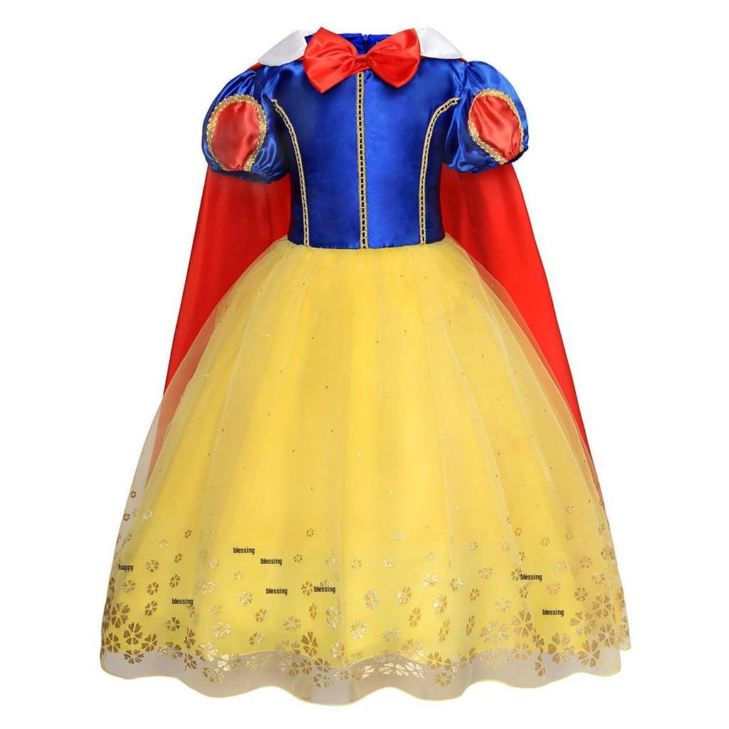 Snow White Halloween Cape & Bow Cosplay Costume - Cute Princess Party Dress