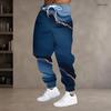 Men S Plus Size Blue Gold Marble Printed Drawstring Jogger Pants Side Pockets Cuffed Ankle
