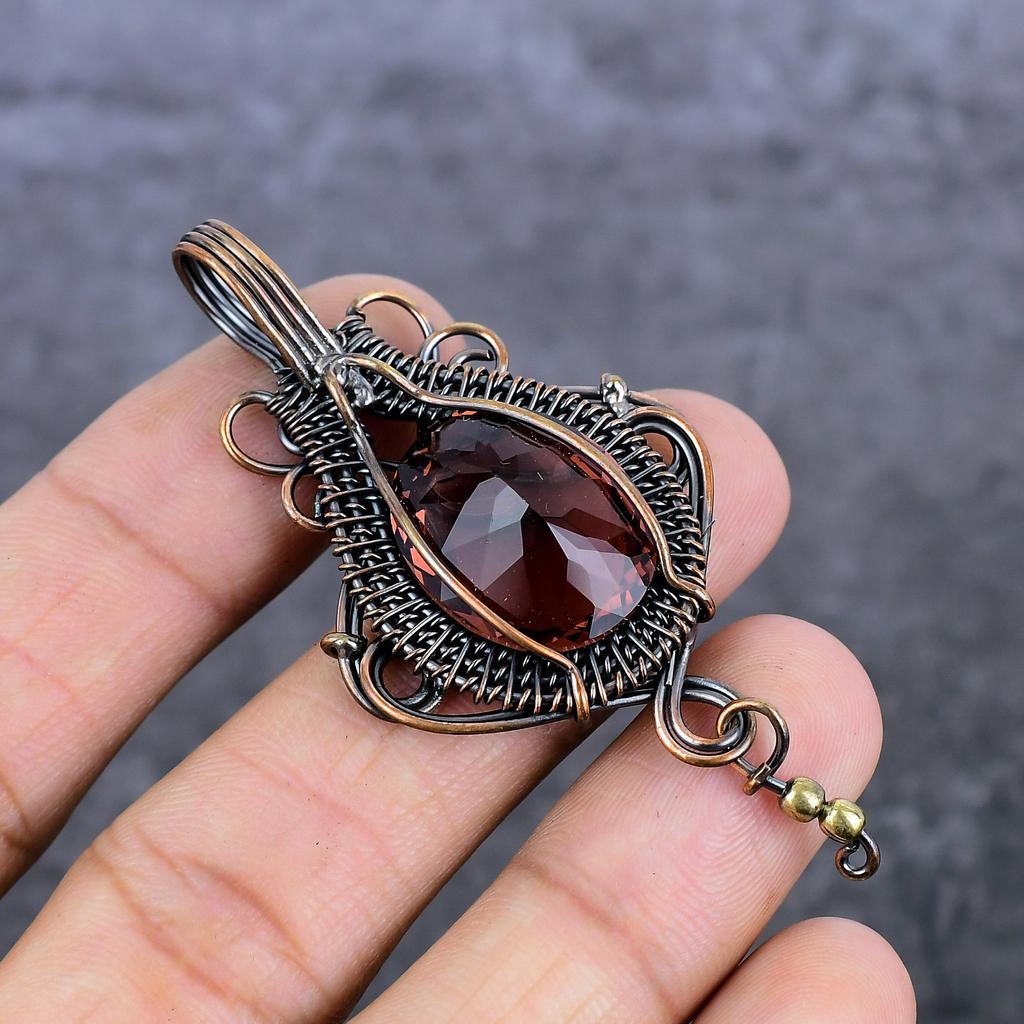 Natürlicher Amethyst Edelstein Handgefertigter Kupferdraht Wickel Schmuck Anhänger 2.68" s3L86