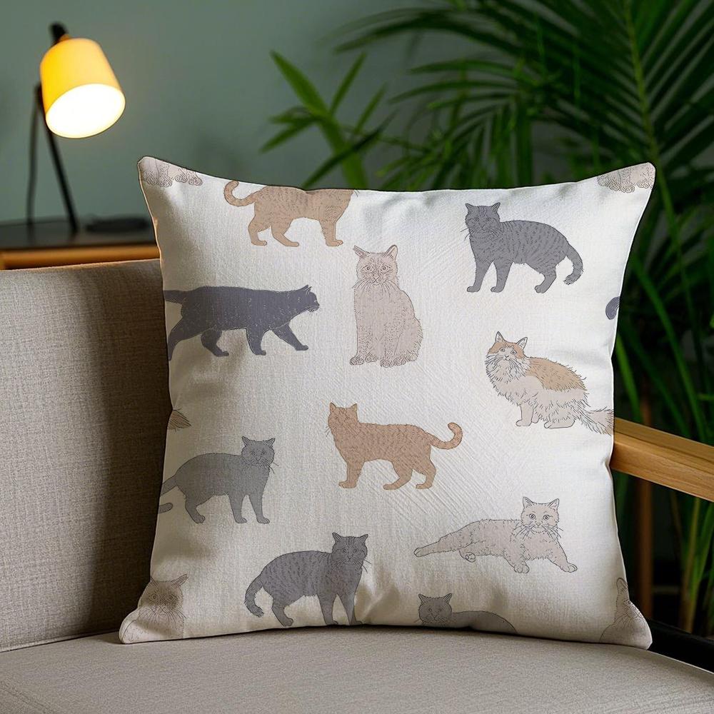 Cute Cat Cushion Cover Soft Short Plush Double-Sided Printing Home Decor Machine Washable Pillow Case Gift