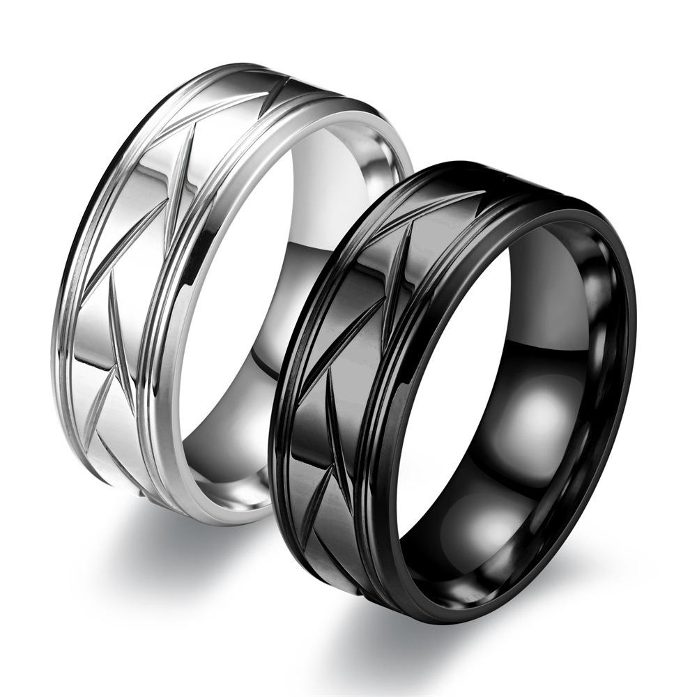 1Pc Stylish and Unique Stepped Design Striped Titanium Steel Ring