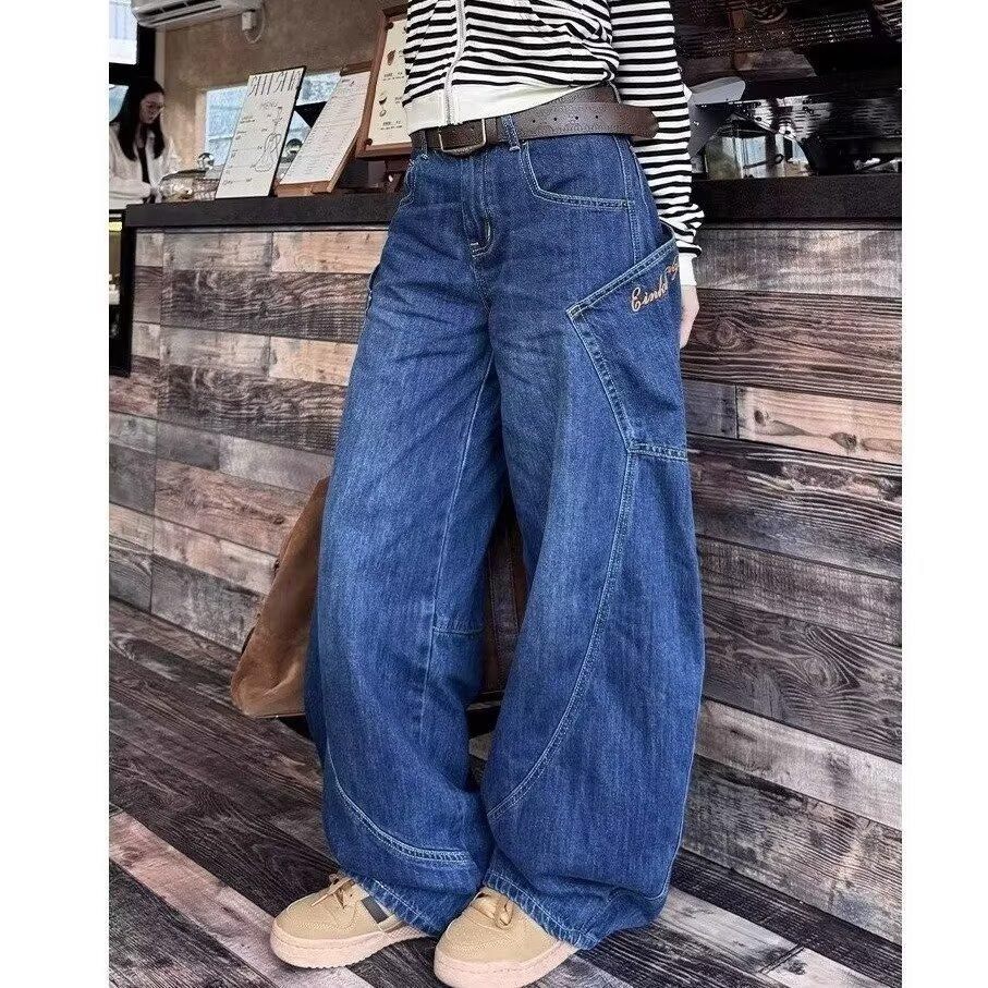 JYL Unisex Cargo Pants American Vintage Street Bootcut Wide-Leg Floor-Length Denim S амазонка