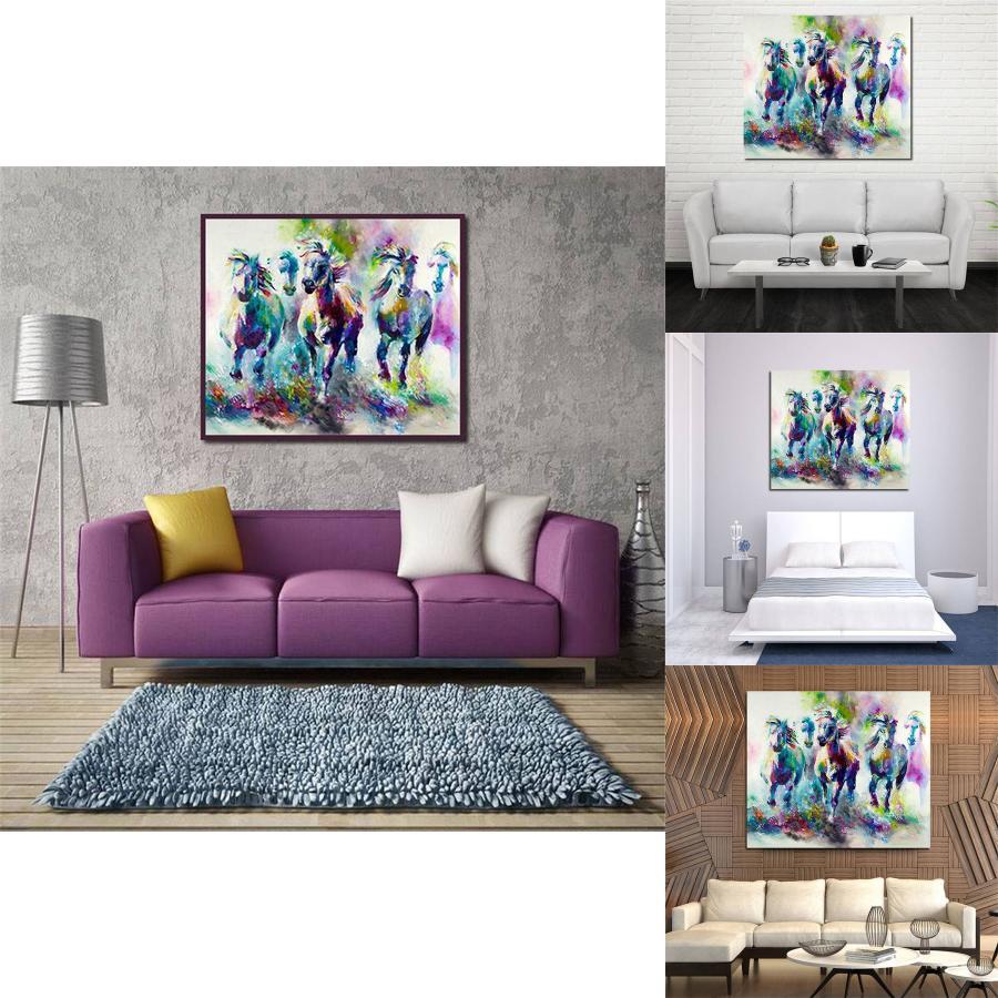 Modern Animal Art Canvas Wall Hanging For Living Room Decor With Abstract Colorful Horses