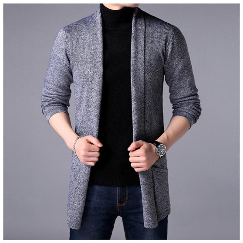 Men S Long Knit Cardigan Casual Pocket Sweater Coat