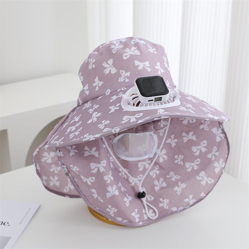 Spring and summer solar charging fan hat women's sun protection face covering tea picking hat outdoor farming sun hat
