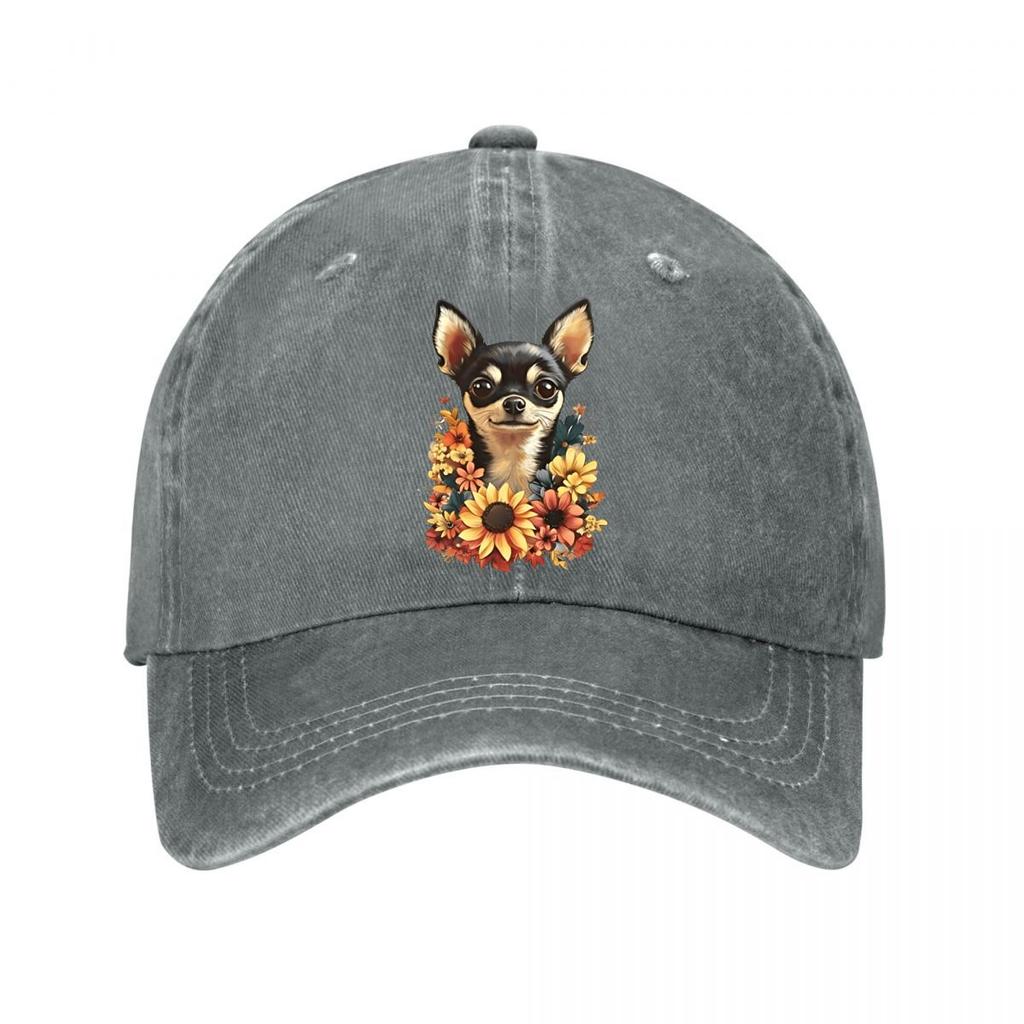 Vintage Chihuahua Sunflower Baseball Cap New Vintage Washed Cotton Baseball Cap Parent Kids Sun Hats