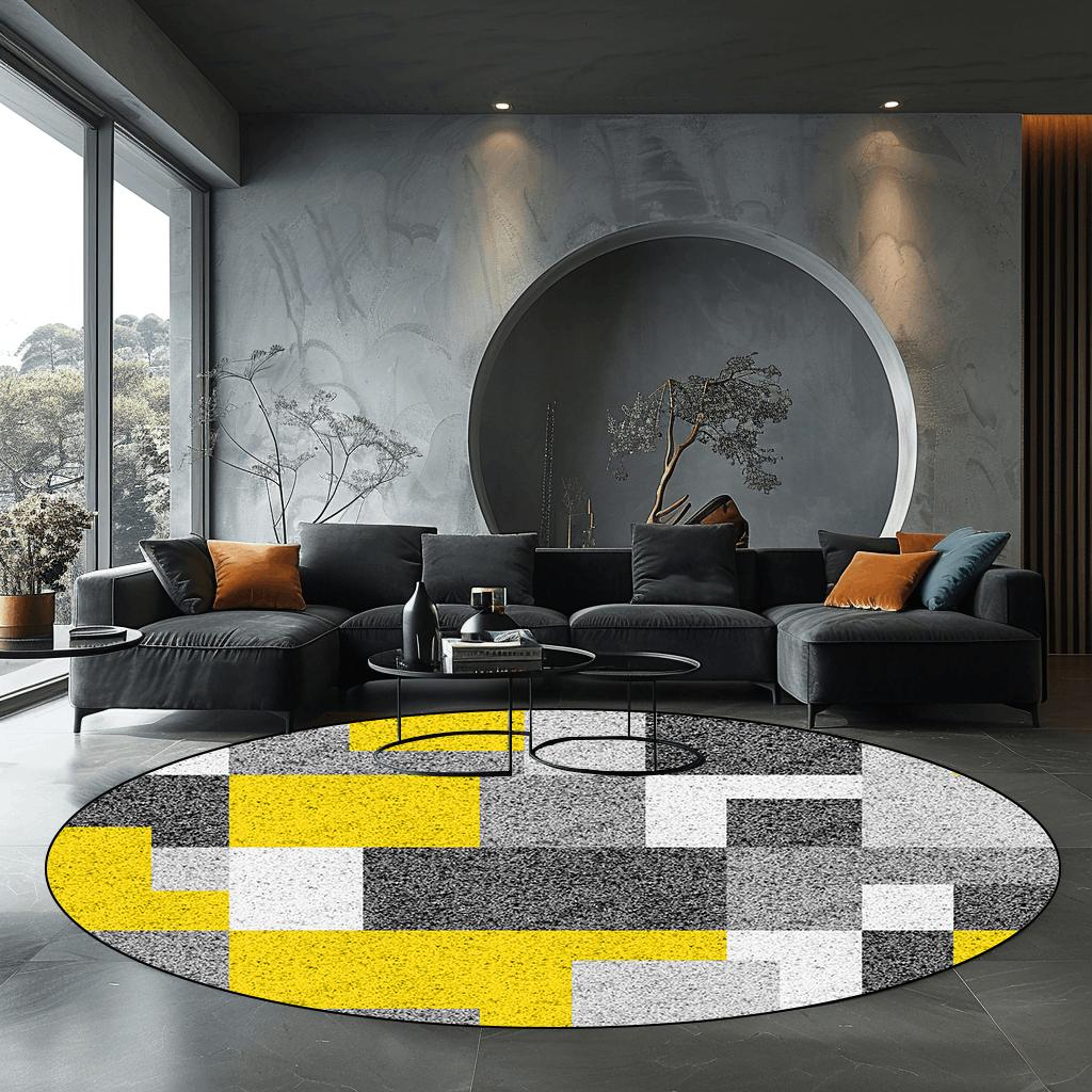 Modern Round Rug Nordic Geometric Living Room Carpet Luxury Bedroom Decor Anti Slip Mat for Rocking Chair