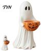 Decorazione Fantasma Luminosa Statuetta di Halloween con Ciotola Caramelle Zucca, Statua in Resina Carina, Decorazione Indipendente per Giardino Esterno Dolcetto o Scherzetto