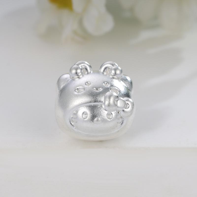 Sterling Silver 999 Hello Kitty Bee Bracelet with DIY Beading Rope and Cat Loose Beads. серебряный