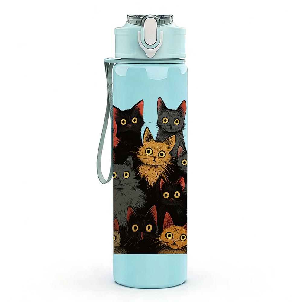 1PC Multi Breed Cat Group Collage 750ml Color Plastic Sports Water Bottle Leakproof Flip Straw Lid For Sports Office Home Use