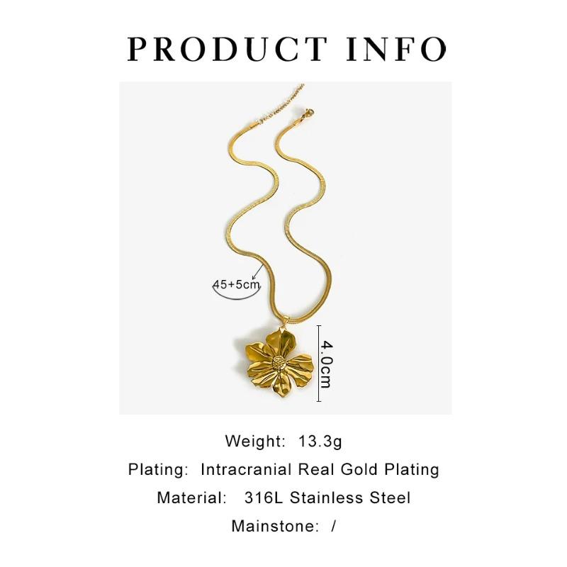European and American Fashion Gold Plated Flat Snake Chain Large Flower Pendant Necklace for Women Waterproof Jewelry
