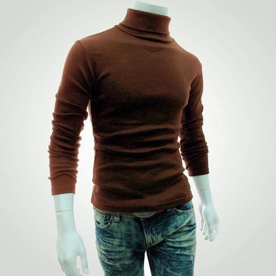 Men Shirt Solid Color Long Sleeves Slim Fit Breathable Basic Soft Half-high Collar Elastic Anti-shrink Autumn Tops Daily Clothes