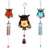 3pcs/set Owl Wind Chime Metal Iron Hanging Ornament Hand Painted Glass Craft Pendant for Outdoor Yard Garden Home Decoration