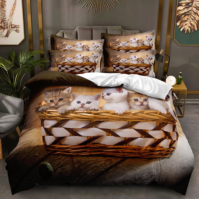 Parure de lit 3D pour chat et chien, housse de couette en duvet pour animaux de compagnie, taie d'oreiller 2/3 pièces, housse de luxe pour lit double ou king size