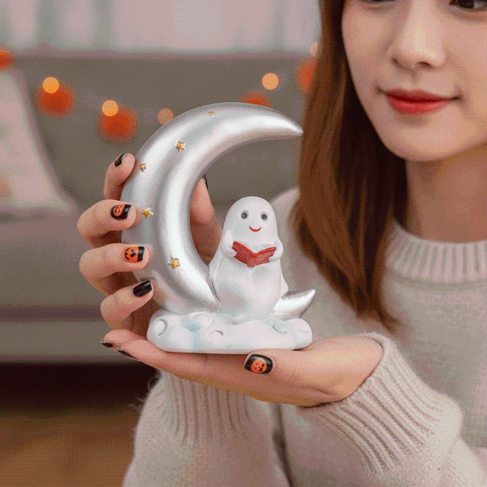 Smooth Finish Ghost Moon Table Decor Non Glowing Halloween Resin Ornament  Book Lovers