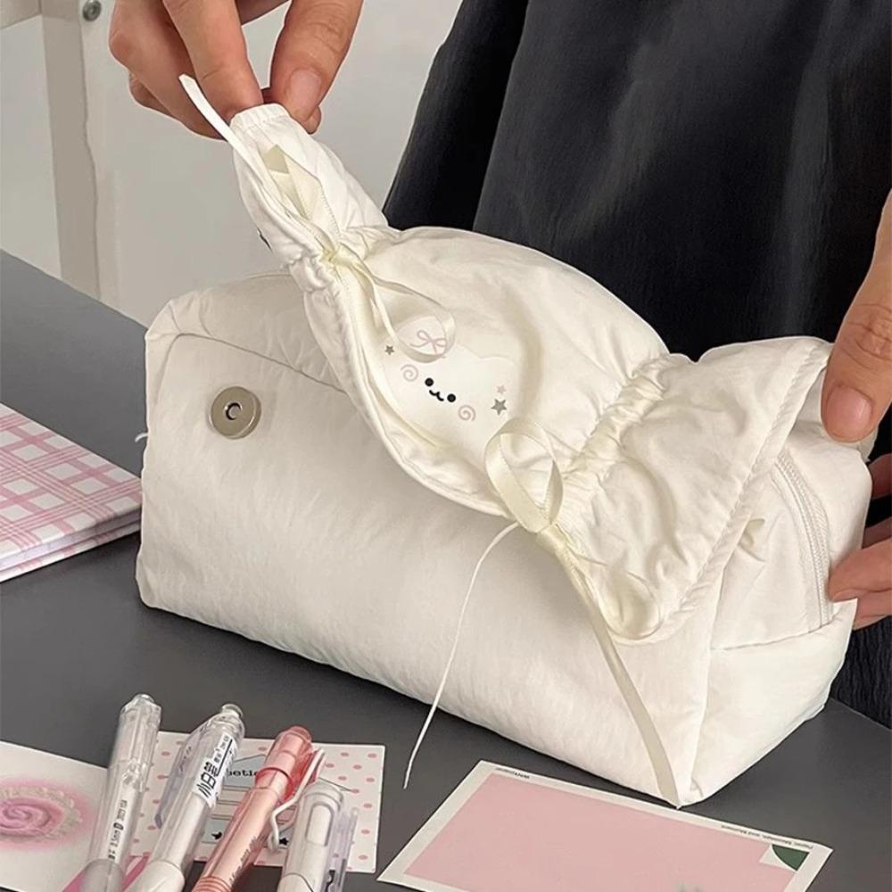 With Zipper Pen Bag Bowknot Stationery Storage Bag Sweet Drawstring Pencil Case  Gift