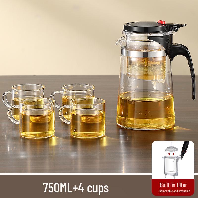 Elegant Glass Teapot Set with Detachable, Washable, Heat-Resistant Filter, and Gift Cup - Customizable Logo Option