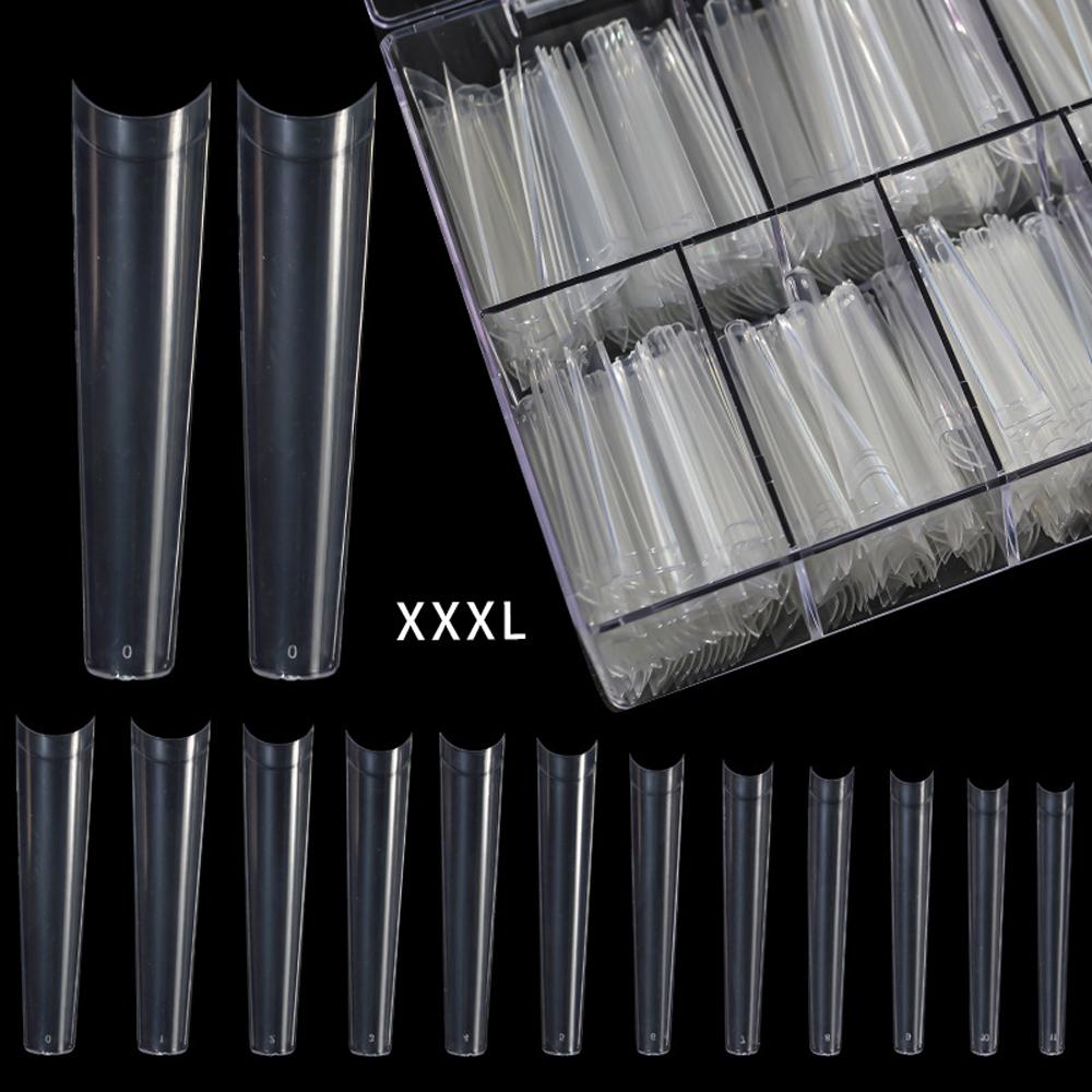 240pcs/box XXXL Straight Tapered Square Extra Long Acrylic Nail Tips Clear No C Curve Half Cover Artificial False Tip Nails Tool