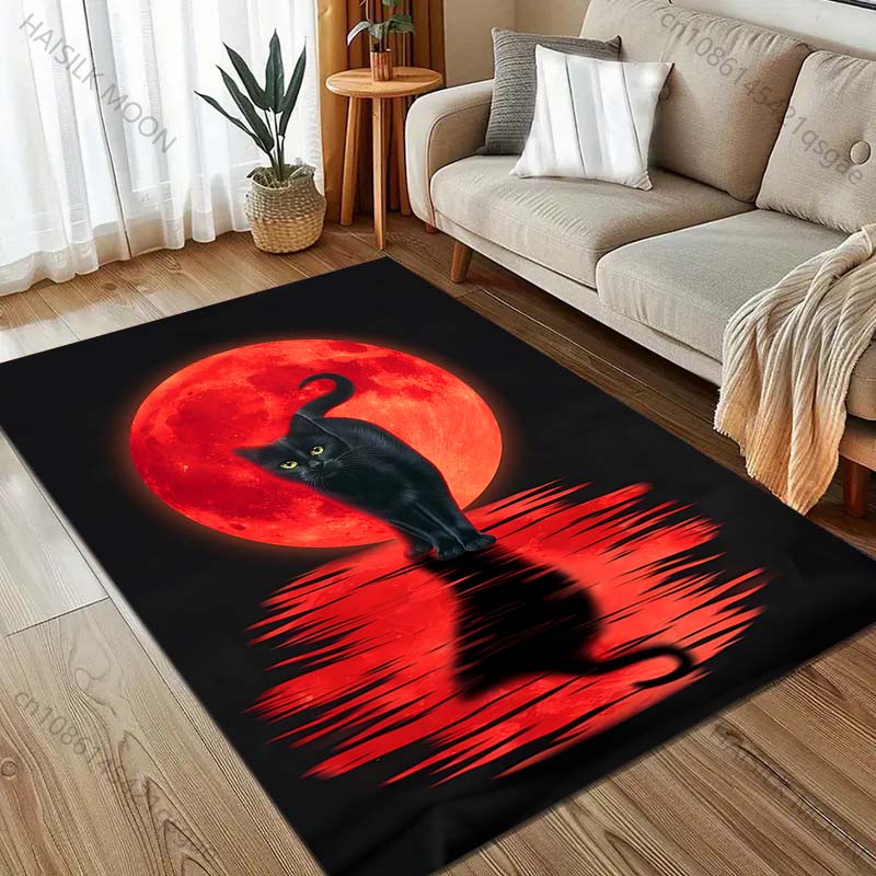 Multiple sizes Black cat red moon reflection Carpet for Living Room Bedroom Sofa Home Decor Rus Non-slip Floor Mat Luxury Gift