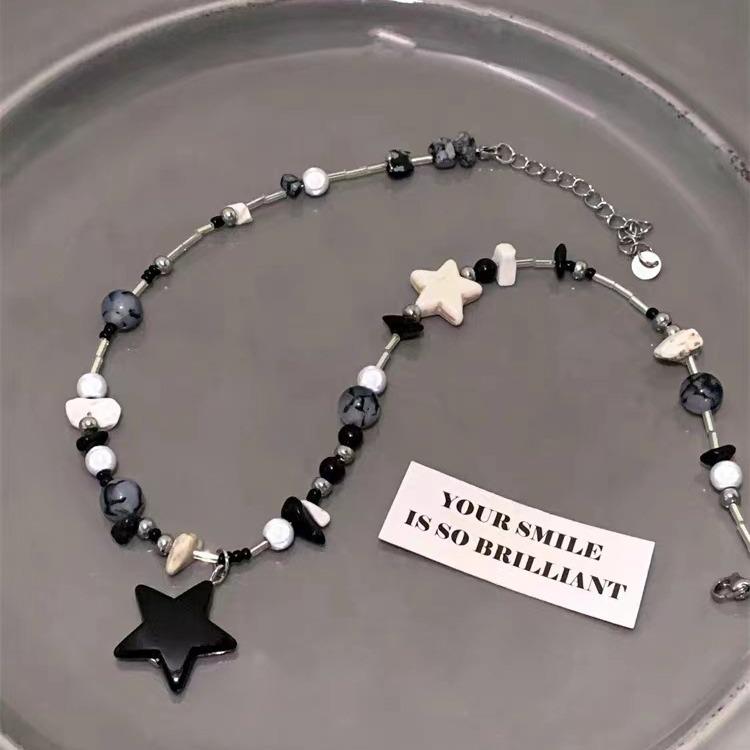 Black Star Beaded Necklace Female Niche Design Sense Sweet Cool Wind Spice Girl Dopamine Accessories Summer Collarbone Chain Female