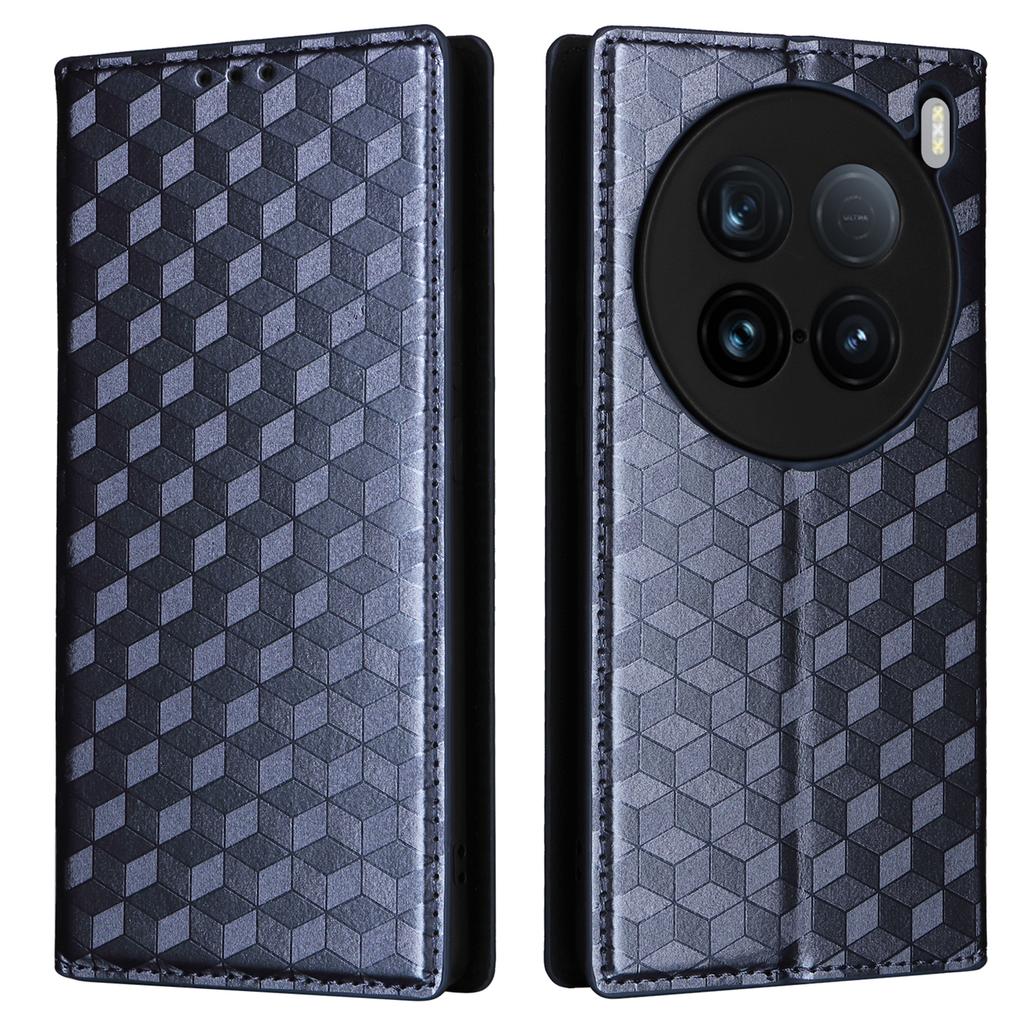 For vivo X100 Ultra 5G Case Rhombus Imprinted Wallet Stand PU Leather Phone Cover