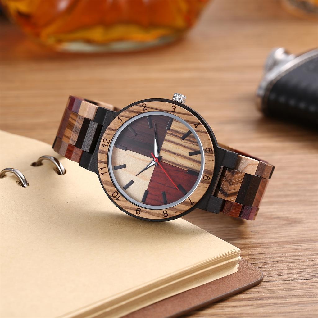Personalized fashion creative men's watch multi color dial colorful strap luminous wooden quartz watches relojes para hombres