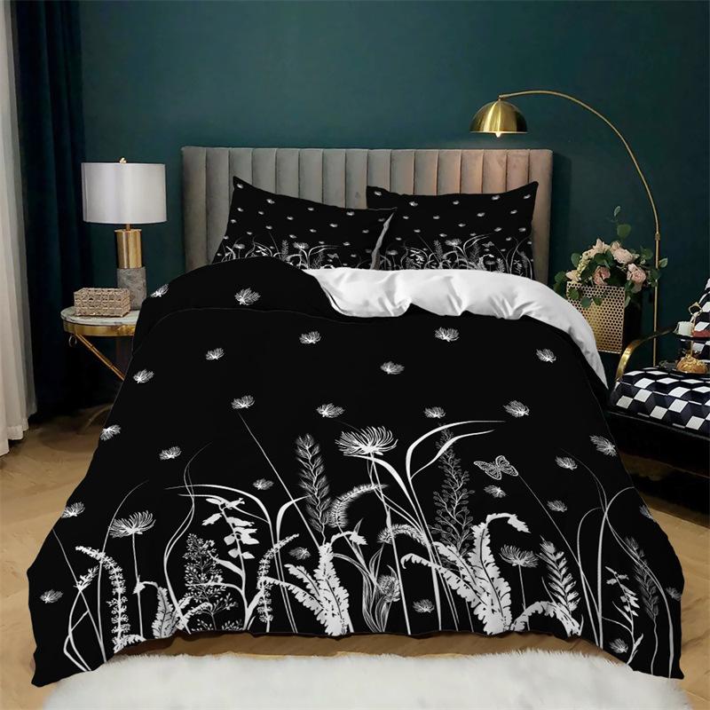 Einfacher Schmetterling Schwarz Bettbezug Löwenzahn Druck Bettwäsche Set Queen Größe Für Erwachsene Mädchen Teenager Zimmerdeko Polyester Steppdeckenbezug