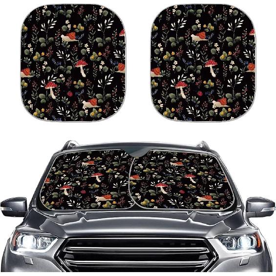 Mushroom Car Windshield Sunshade Daisy Flower Dragonfly Butterfly Mushroom Auto Front Sun Shades Foldable Sunlight Protection Visor Universal Vehicle