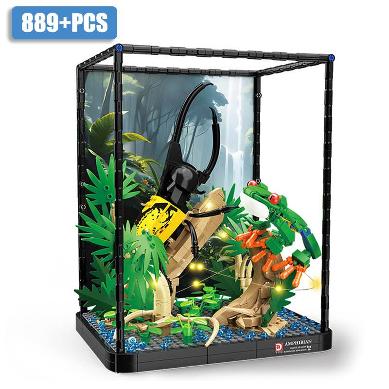 Miasto MOC Tropikalny Las Deszczowy Żaba Owady Pudełko na Zwierzątka Budowanie Klocki DIY Agalychnis Callidryas Dynastes Klocki Zabawki Dla Dzieci
