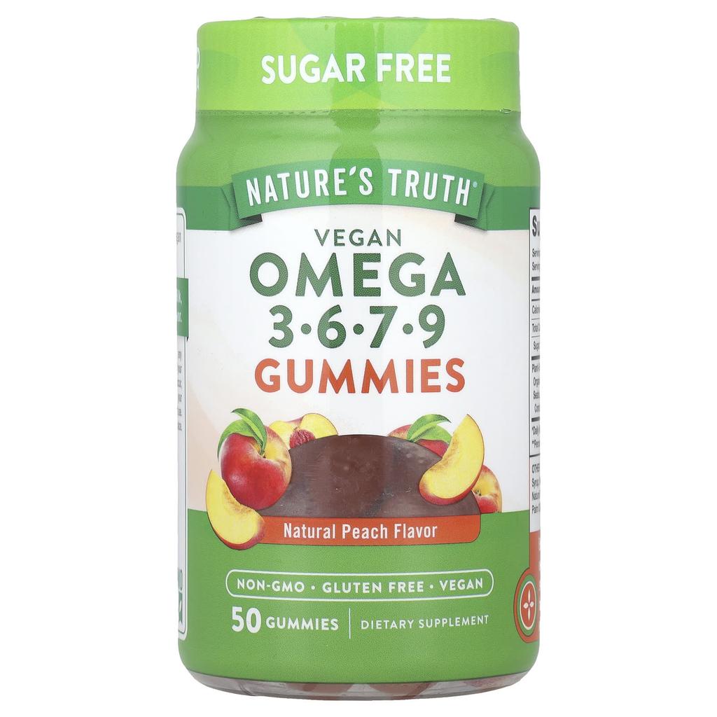 Nature's Truth Vegan Omega 3-6-7-9 Gummies, Natural Peach, 50 Gummies