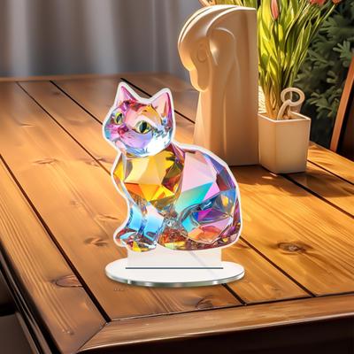 2D Bunte Katze Deko Tischschild Sammlerstück Ornament Acryl Schreibtischplakette für Tisch Büro