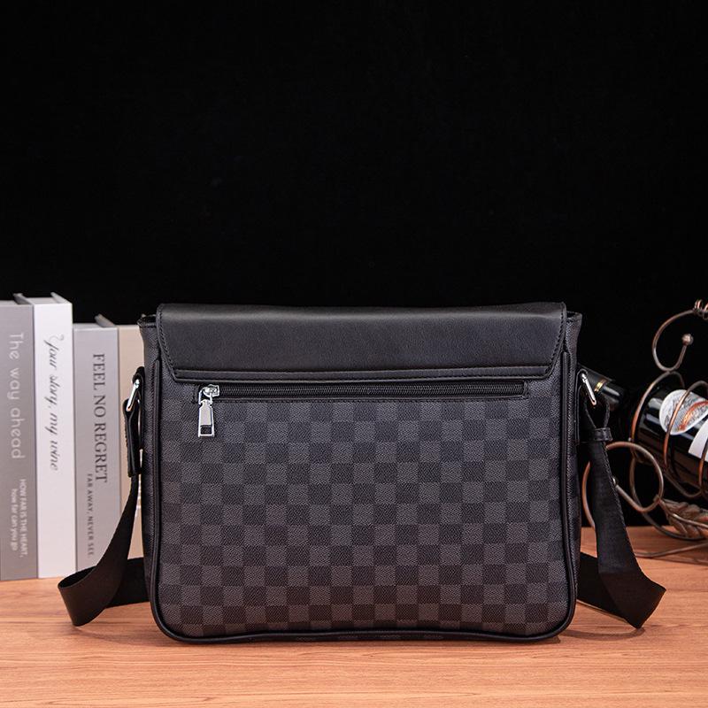 "Men's Trendy Plaid Leather Shoulder Messenger Bag: Casual Korean Style with Sporty Flair"