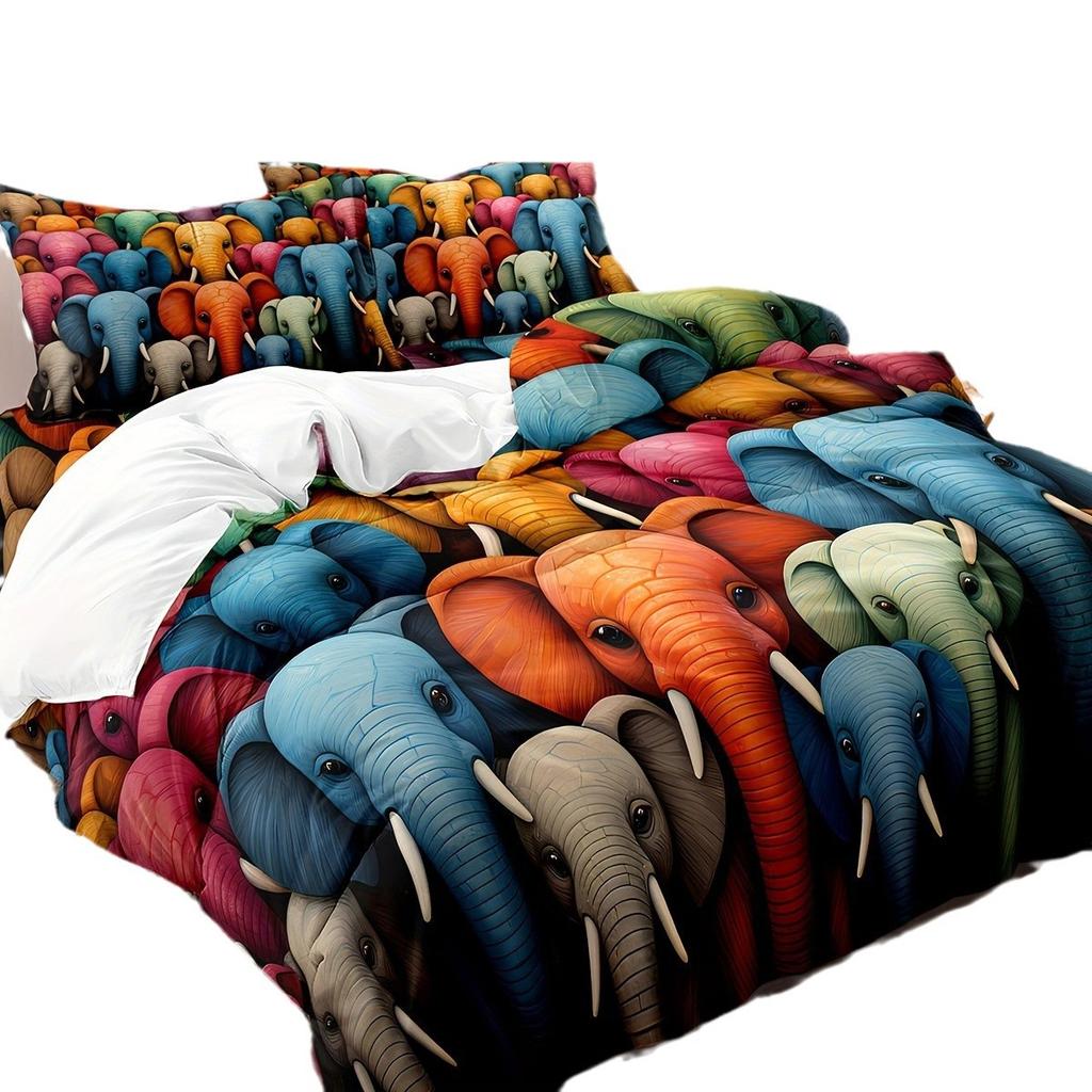 Color Elephant 3D Bedding Home Textiles Three-piece Set Bedding Duvet Cover