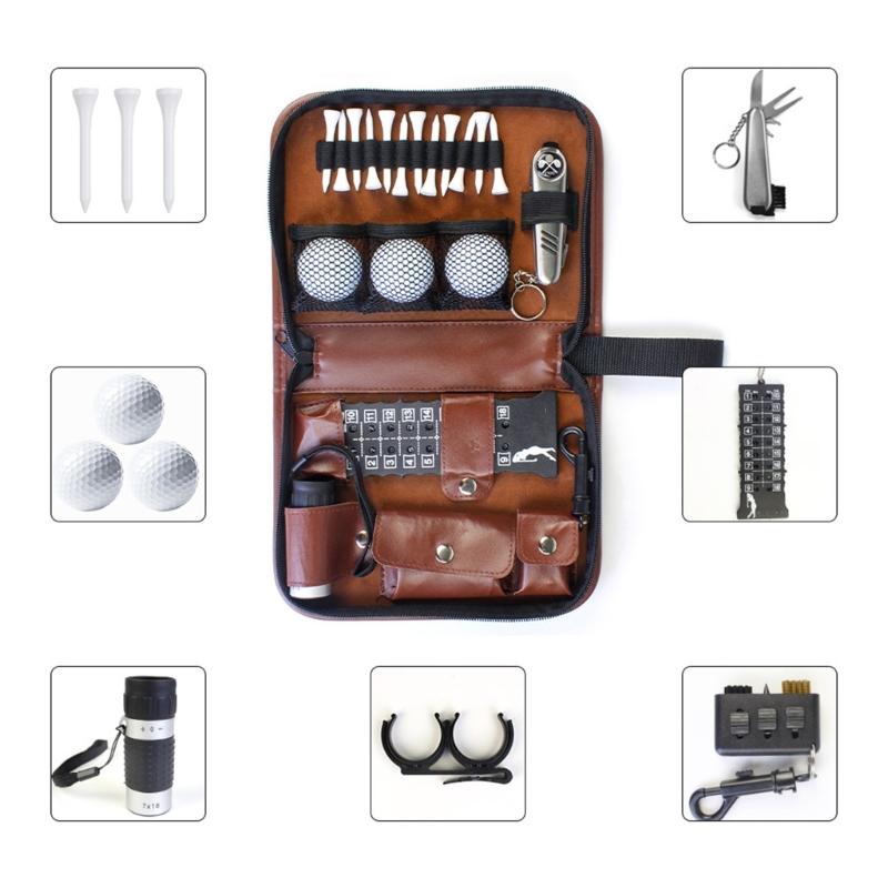 Custodia per Accessori da Golf Organizzatori di Accessori da Golf con Scomparti Multipli Custodia in Pelle con Cerniera Per Giocatore Professionista