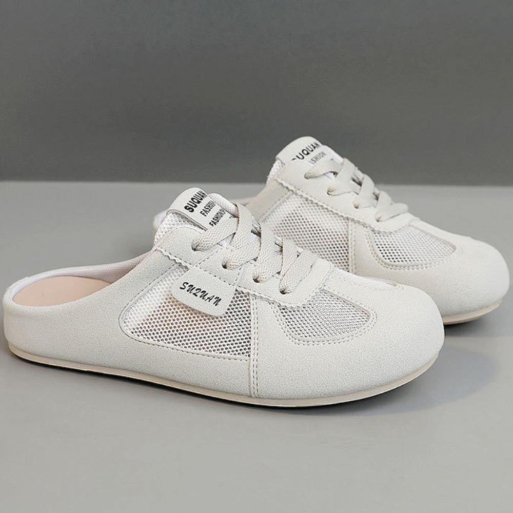 Women's Mesh Casual Shoes Half Slipper Women's Mesh Sandals Summer Mesh Fabric Women's Shoes Versatile Flat Shoes Woman Slippers