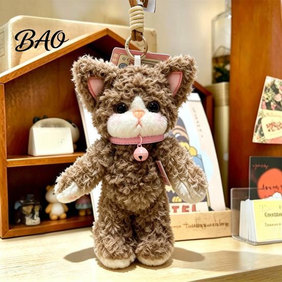 Soft Polyester Cat Pendant Plush Pendant, Cute Fuzzy Curly Kitten Charm, Decorative Keychain Stuffed Animal Backpack Gift for Lovers Bags