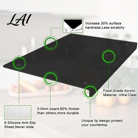 BPA Free Cutting Mat for Counter Board with Lip Durable Acrylic Non Slip Clear Countertop Protector Transparent Chopping Home Cooking Lip