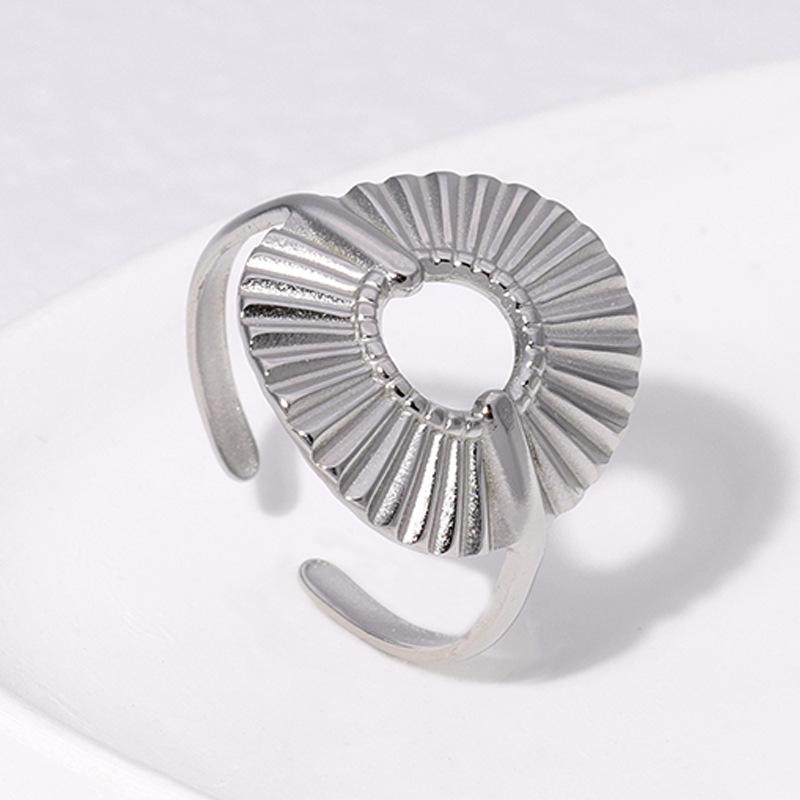 316L Stainless Steel Geometric Oval Rings for Women Men Punk Irregular Textured Open Ring High-Quality Waterproof Jewelry Gift