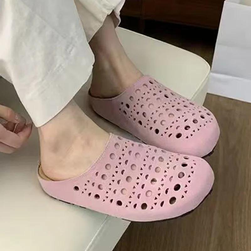 Fashion Hollow Women Flats Slippers Designer Mules Shoes Woman Sandals Fashion Slides 2025 Summer New Brand Flip Flops Home Slippers