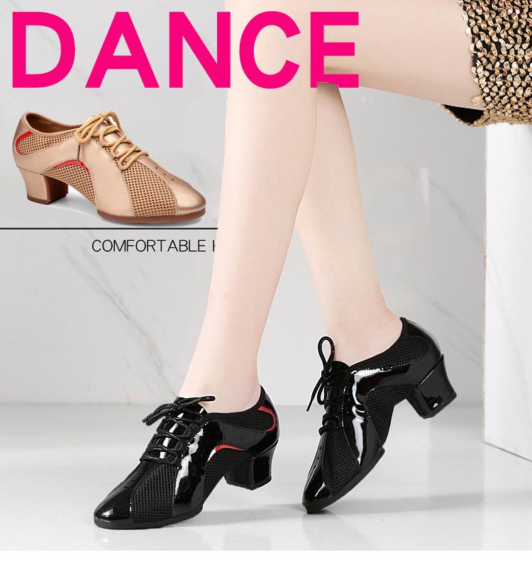 Latin Dance Shoes for Women Adult Mid Heeled Soft Sole Cha Cha Mesh Breathable Ballroom Dance Shoes
