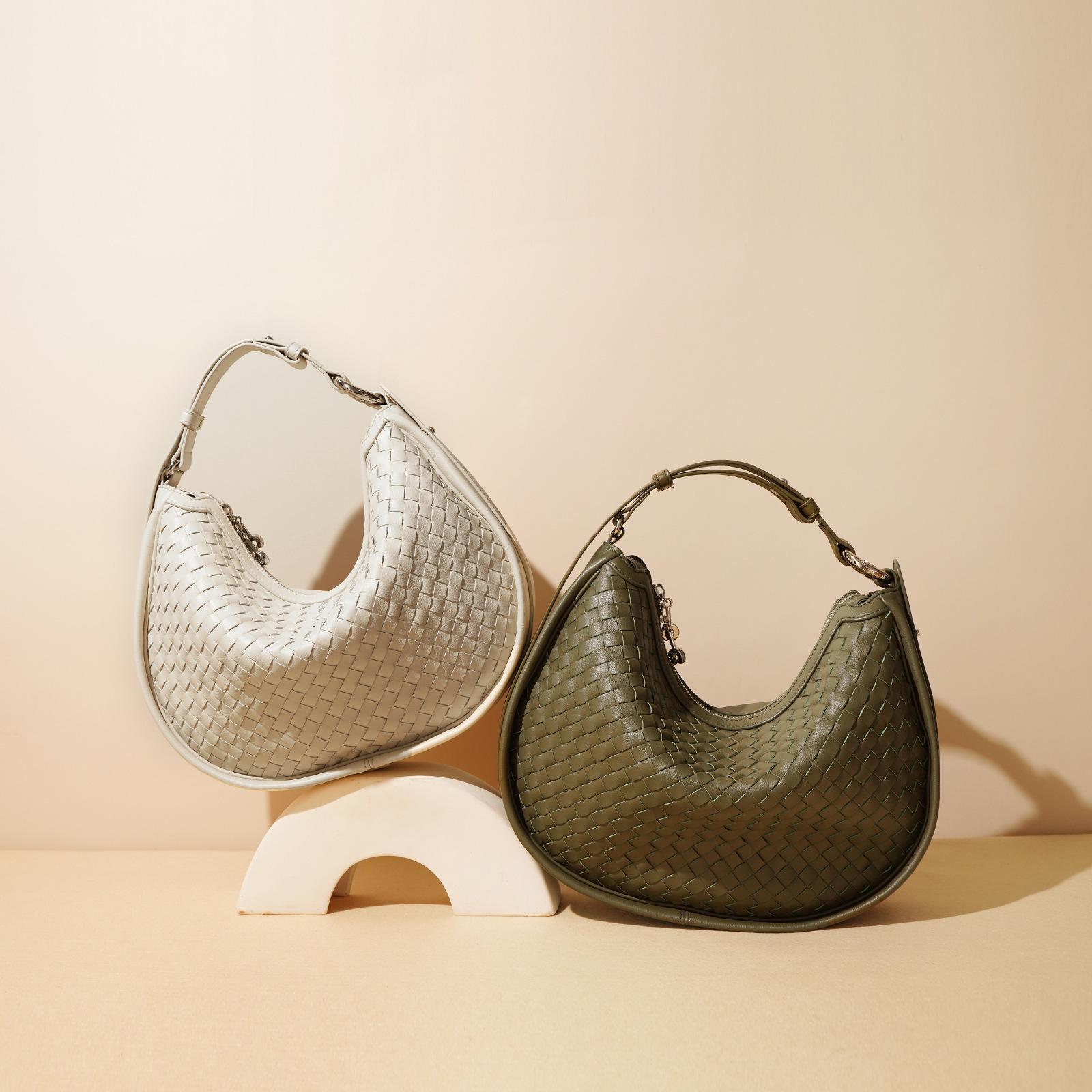 

New woven cowhide crescent bag 2025 spring and summer fashion casual shoulder crossbody leather underarm bag niche design