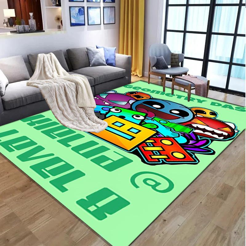 Geometry Dash Pattern Rug, Indoor/Outdoor Mat, for Picnic, Gameroom, Bedroom, Office, Living Room, Home Decor Carpet, Birthday Gift