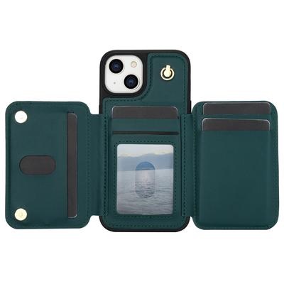 Etui na iPhone 13 Kieszeń na zamek błyskawiczny Podpórka Skóra+TPU Pokrowiec na telefon z 2 paskami