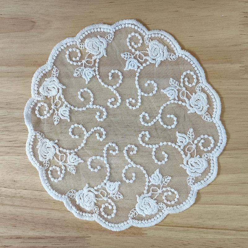 Круглая кружевная вышитая салфетка под стакан, ажурная подставка, сетчатая вышитая скатерть, декоративная салфетка для обеденного стола, круглые фотоаксессуары White