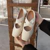 New Year's New Crossed Ballet Sneakers with Square Toe Pleated Retro Style Single Shoes Thick Heels Mary Jane Women's Shoes