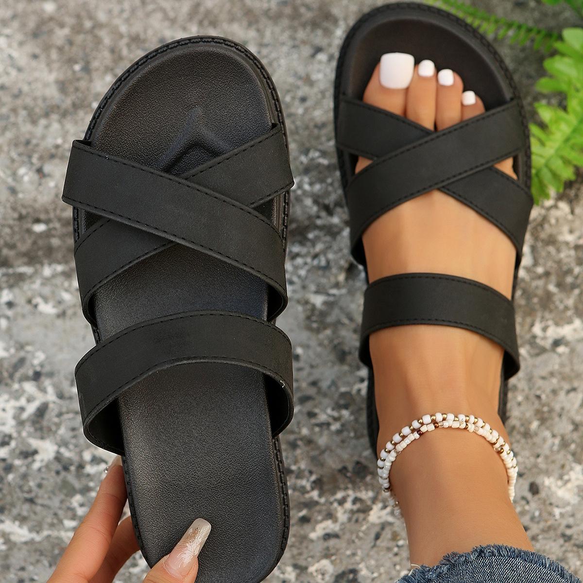 

New platform slippers one-word cross women s sandals large size slippers beach sandals 36