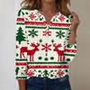 Women's Fashion Casual V-Neck Long Sleeve Decorative Button Christmas Print Top