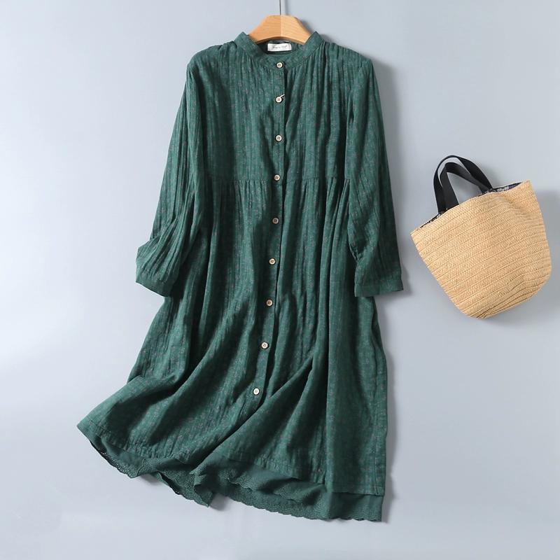 8 Färger Lamtrip-Retro Blommig Bomullsgarn Långärmad Enkelknäppt Morgonrock Casual Mjuk Hemklänning