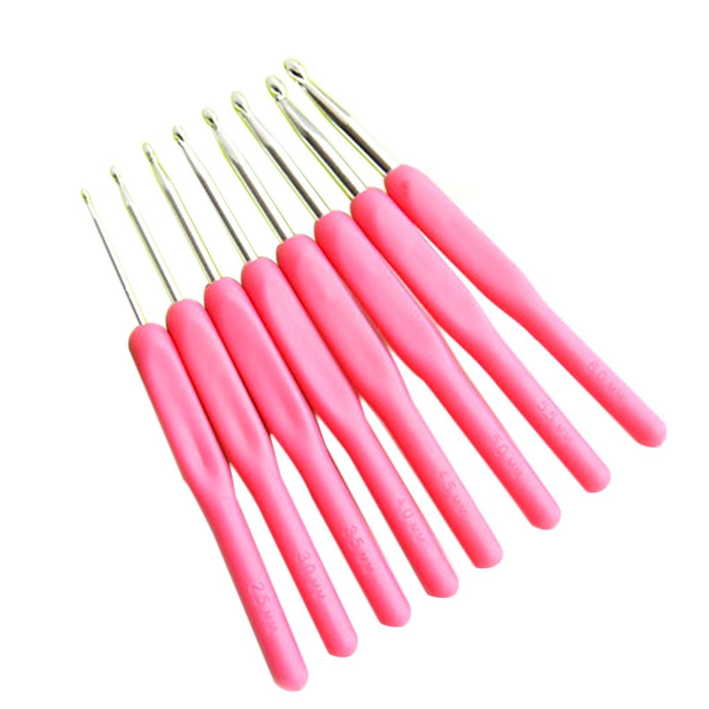 8 Pcs Set Of Colored Soft Handle Crochet Tools Sweater Needles Plastic Soft Handle Aluminum Oxide Crochet Needles
